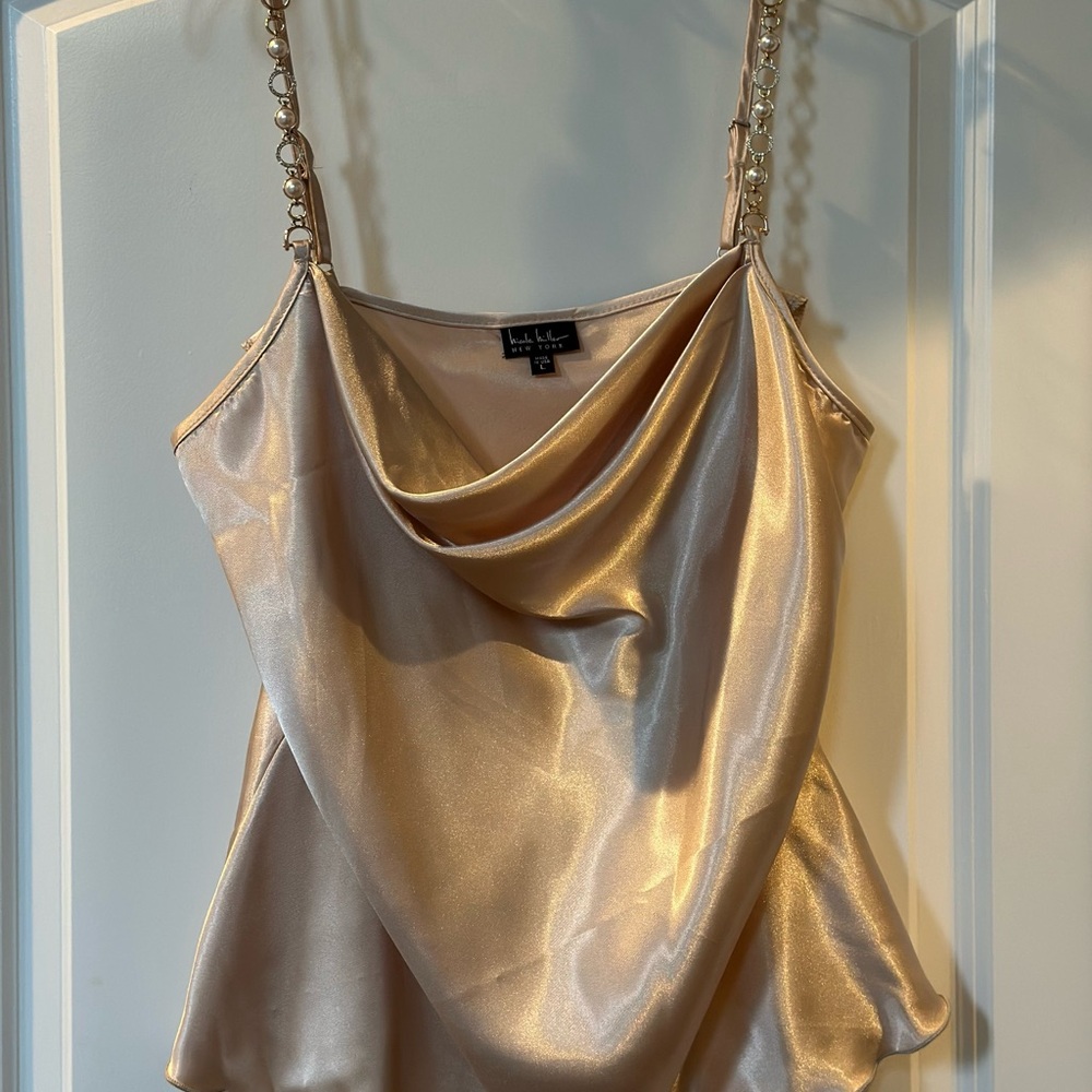 Nicole Miller Cream Asymmetrical Draped Camisole